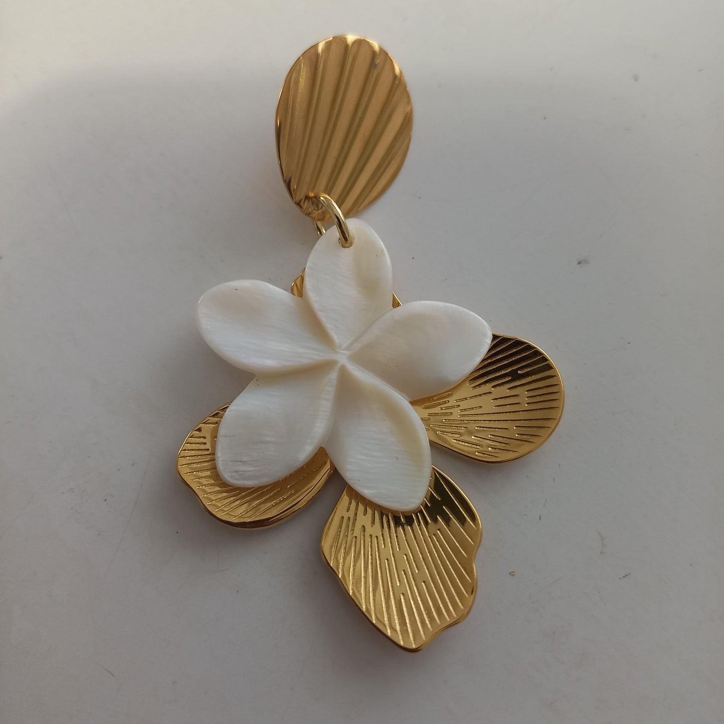Gold and Shell Layered Flower Earring