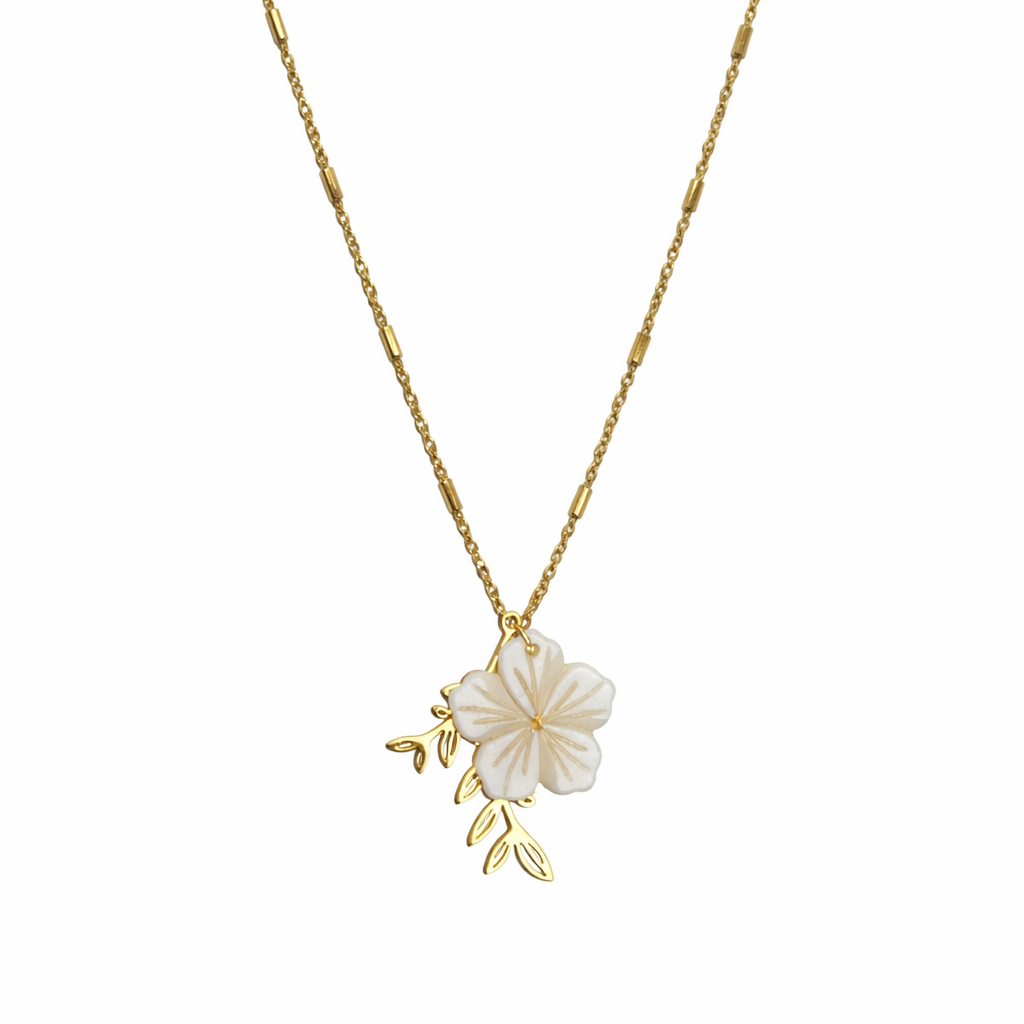 Hibiscus Shell Leaf Necklace