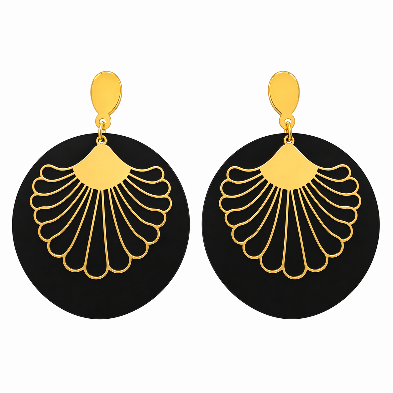 Black & Gold Fan Earrings