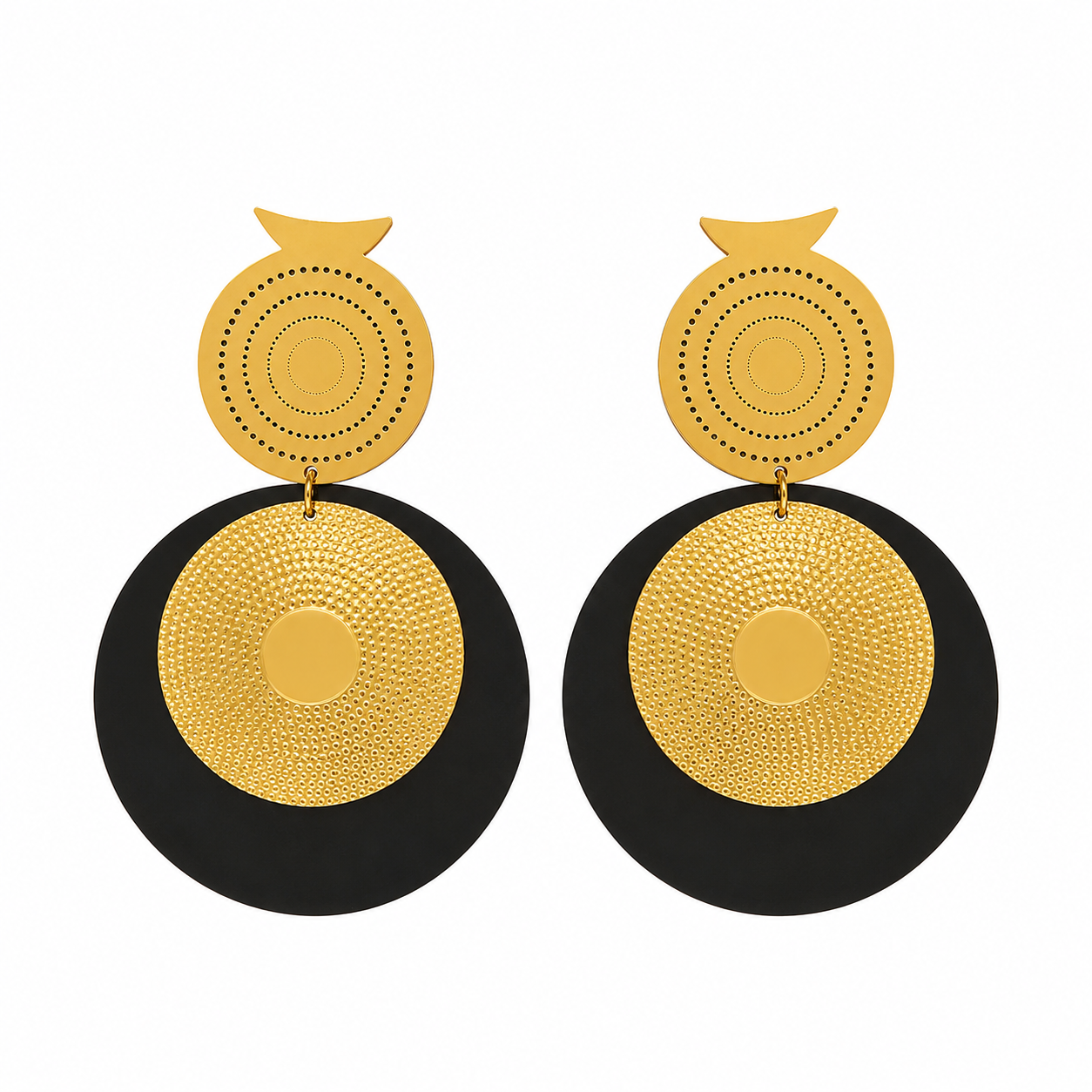 Black & Gold Disc Earrings