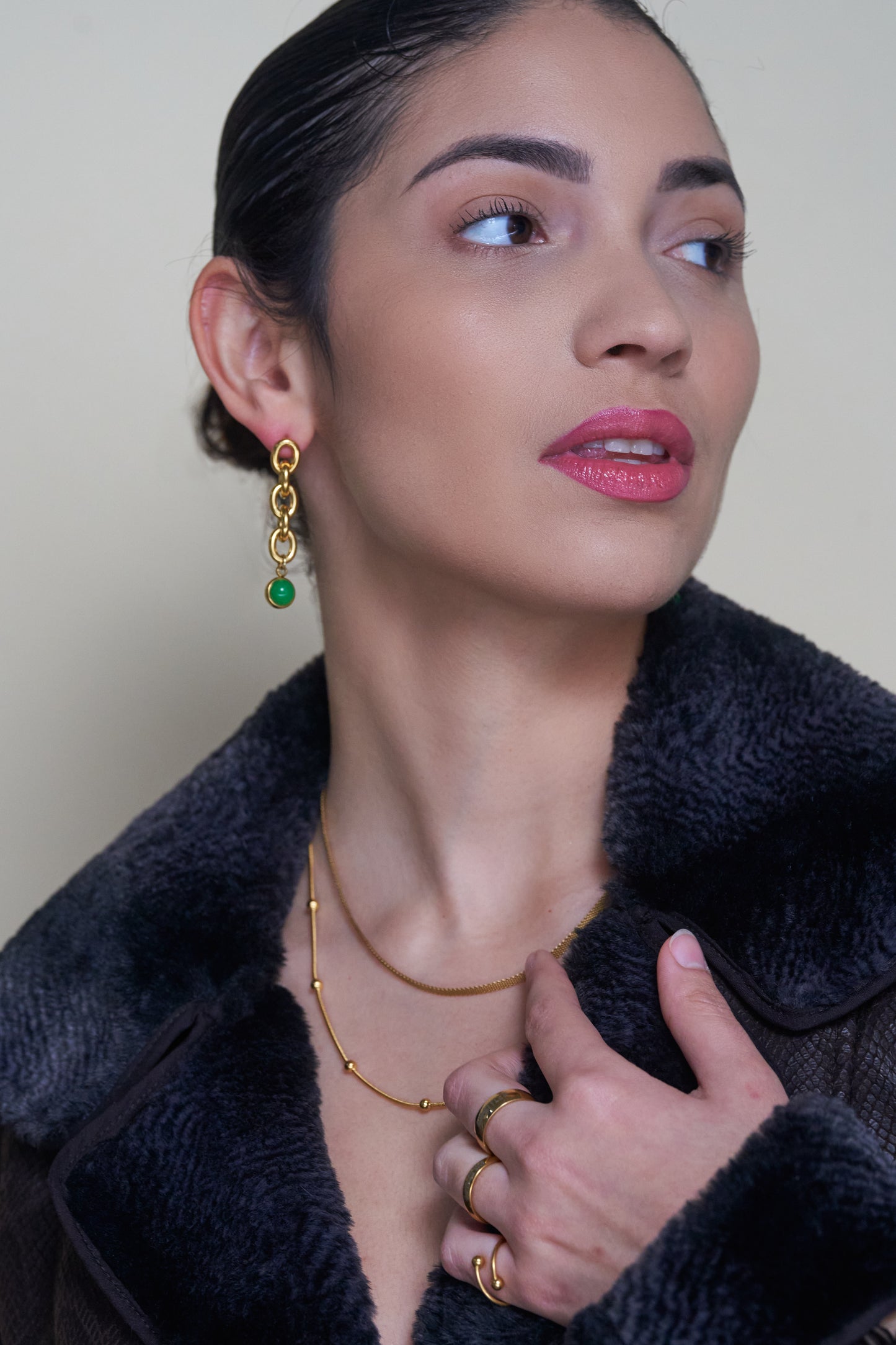 Jade or Quartz Chain Earrings