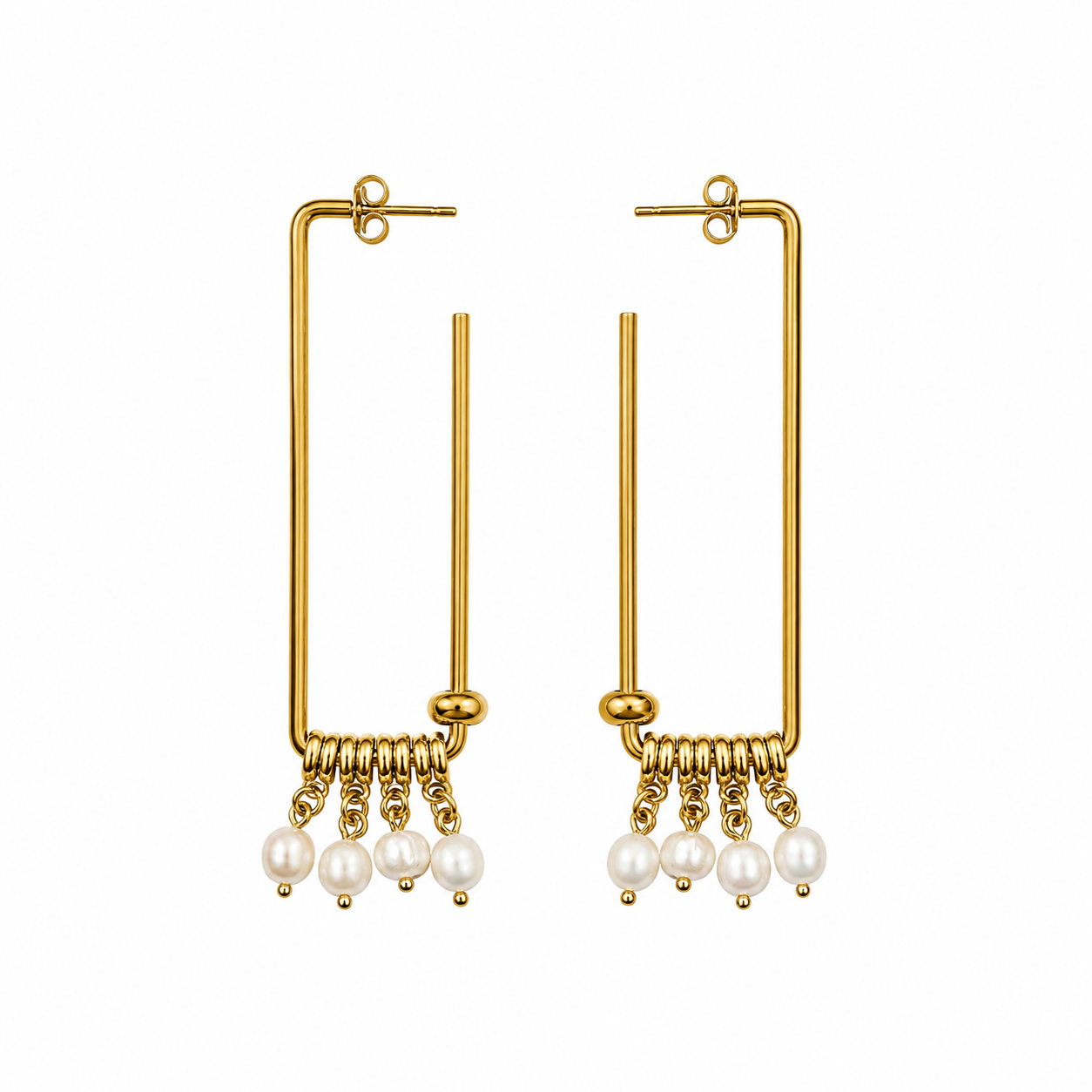 Rectangle Pearl Dangle Hoops