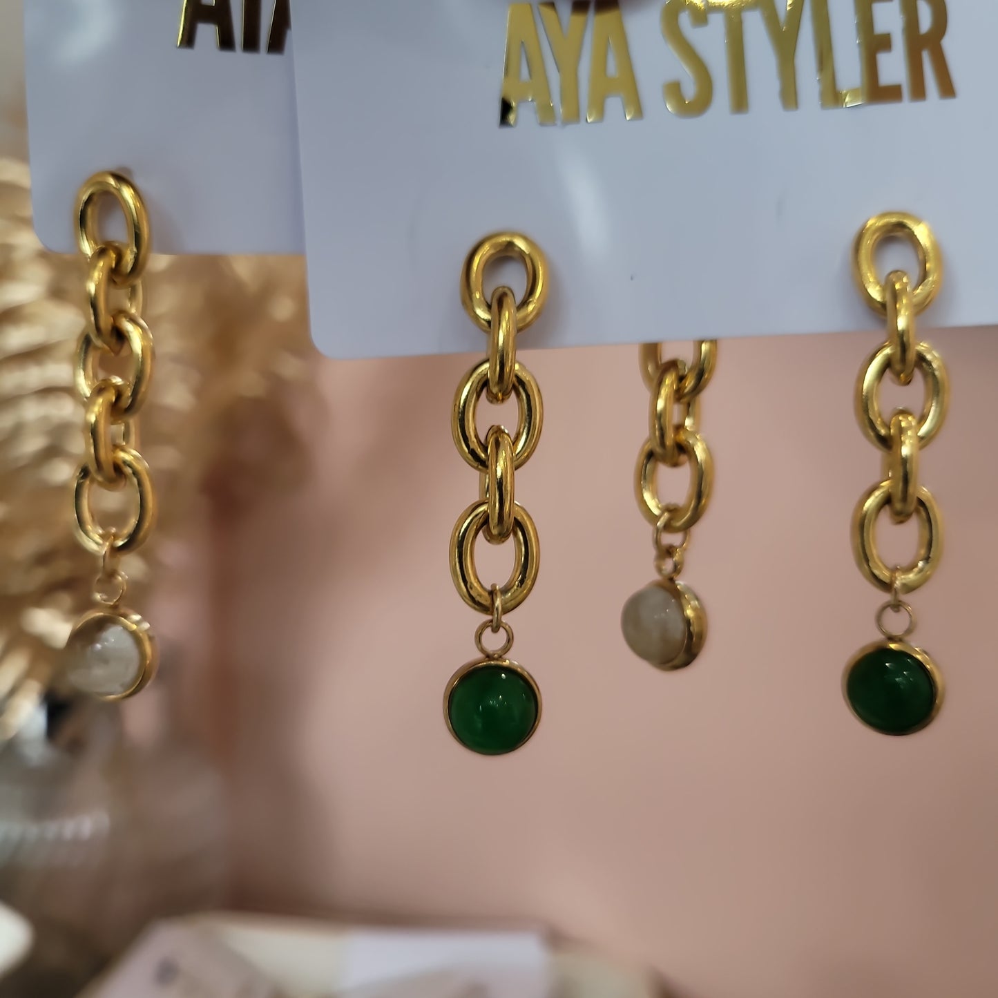 Jade or Quartz Chain Earrings